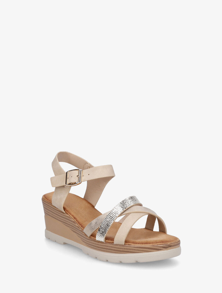 Sandales compensées brides croisées - Beige - 2