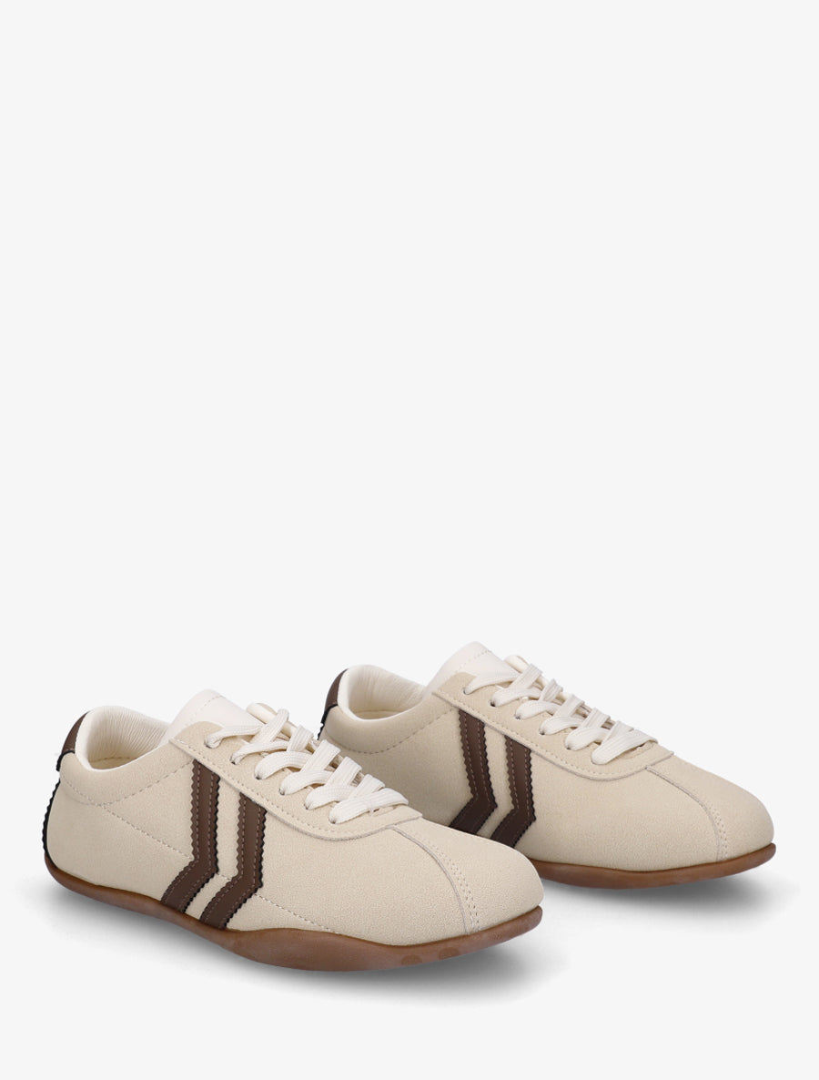 Baskets en suédine à bandes contrastantes - Beige - 4