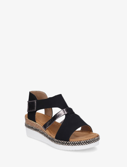 Sandales à scratch et talon compensé - Noir - 2