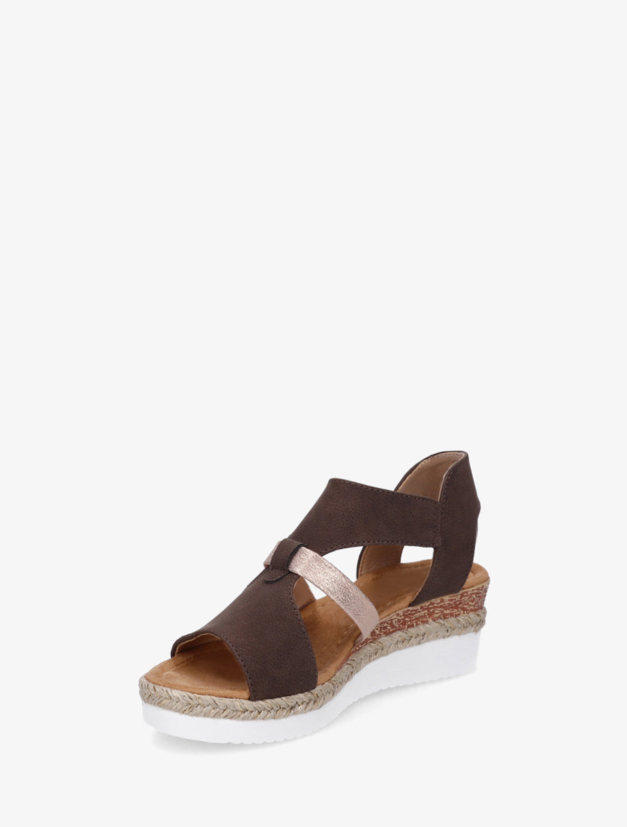 Sandales à scratch et talon compensé - Marron - 3
