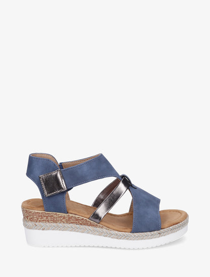 Sandales à scratch et talon compensé - Bleu foncé - 1