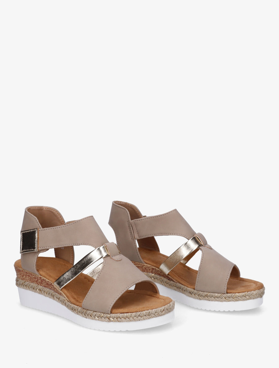 Sandales à scratch et talon compensé - Taupe - 4