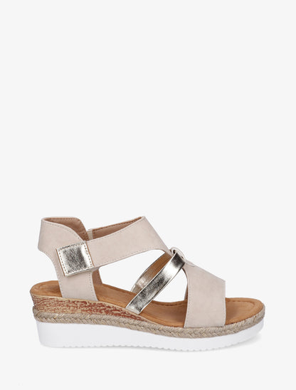 Sandales à scratch et talon compensé - Beige - 1