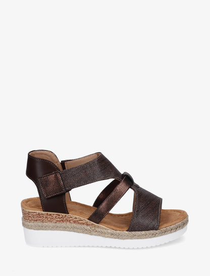 Sandales compensées à bride texturée - Marron - 1