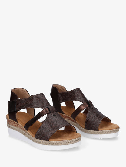 Sandales compensées à bride texturée - Marron - 4