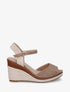 Sandales compensées à contrefort imprimé damier - Taupe - 1