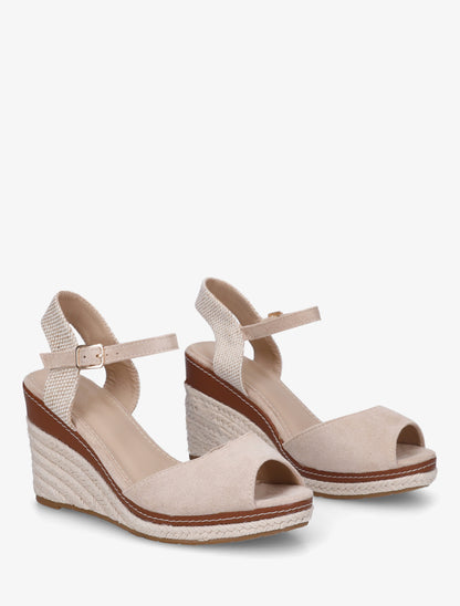 Sandales compensées à contrefort imprimé damier - Beige - 4