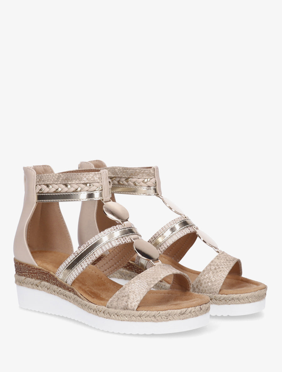 Sandales compensées à brides dépareillées - Beige - 4