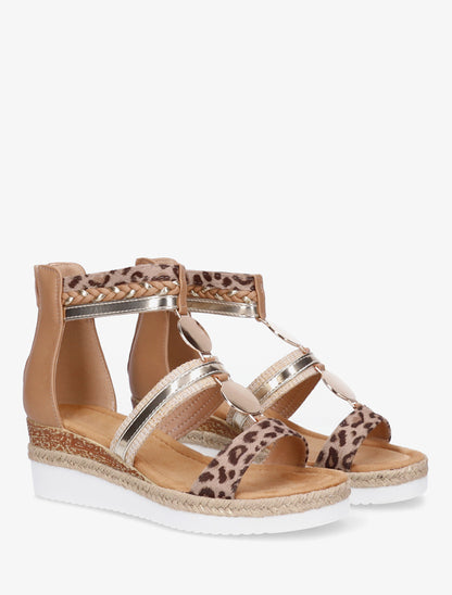 Sandales compensées à brides dépareillées - Camel - 4