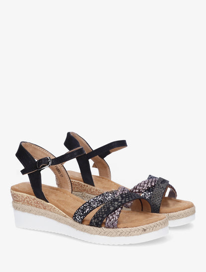 Sandales compensées à brides fantaisies pailletées - Noir - 4