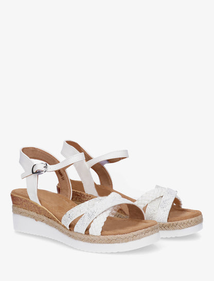 Sandales compensées à brides fantaisies pailletées - Blanc - 4