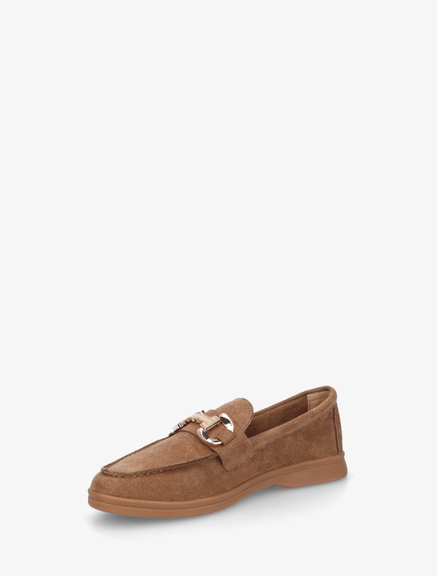 Mocassins en suédine à boucle et semelle plate - Camel - 3