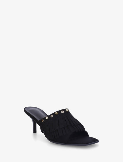 Mules en suédine à franges et clous - Noir - 2