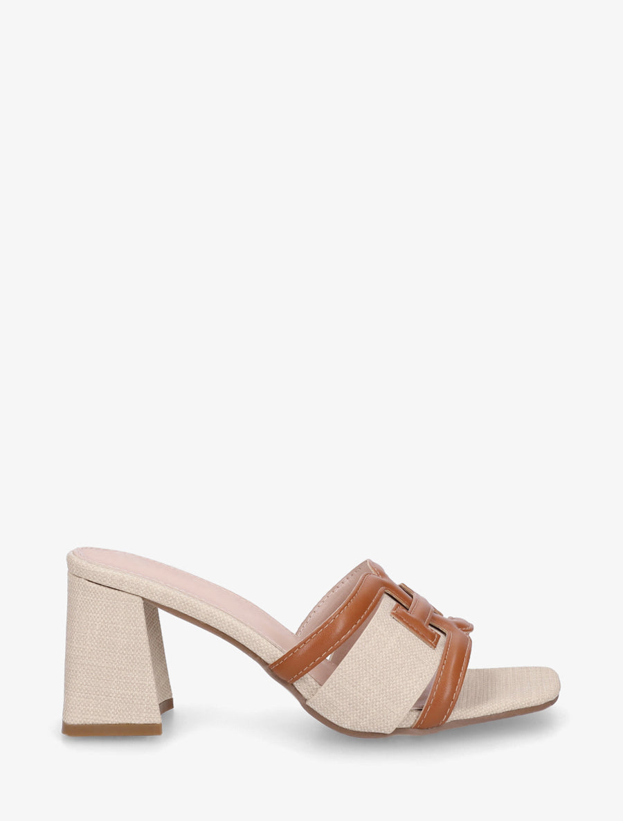 Mules en simili à bride fantaisie - Camel - 1