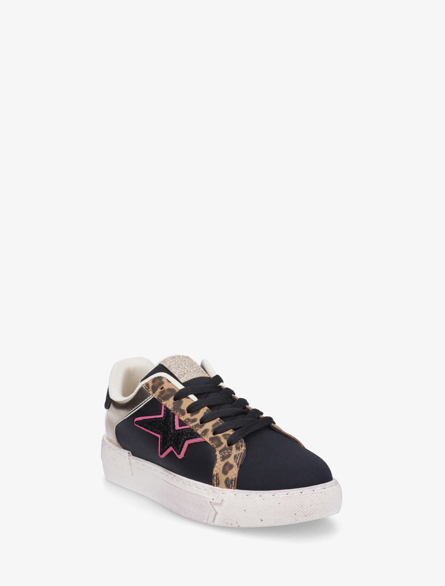 Sneakers en simili à motif étoile - Noir - 2