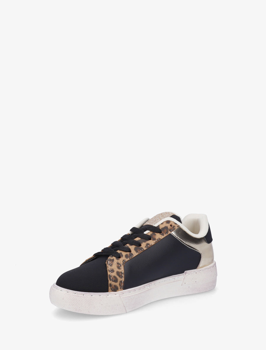 Sneakers en simili à motif étoile - Noir - 3