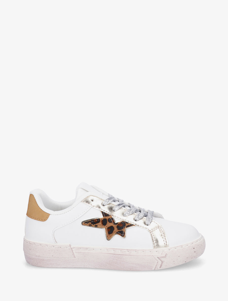 Sneakers en simili à motif étoile - Blanc - 1