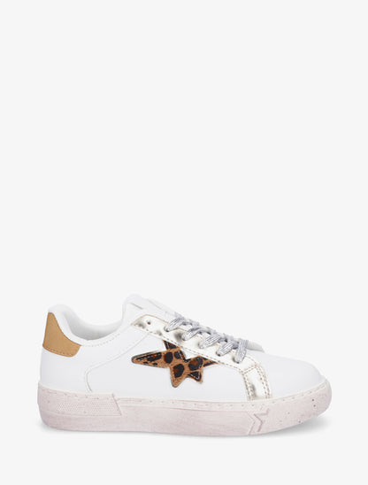 Sneakers en simili à motif étoile - Blanc - 1