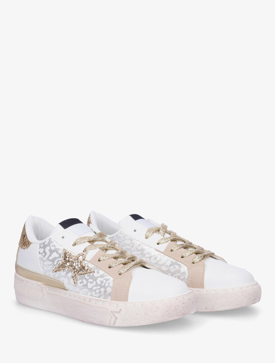 Baskets imprimé léopard irisé à paillettes - Beige - 4