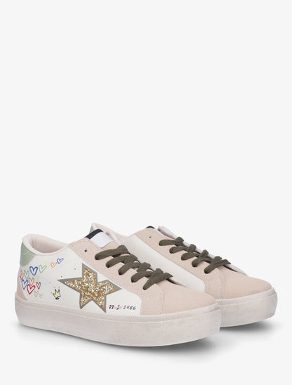 Sneakers floqués à semelle effet vintage - Vert - 4