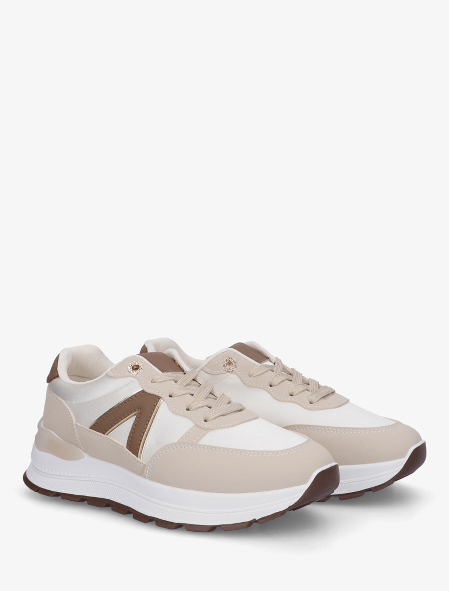 Baskets en simili et bandes contrastantes - Beige - 4