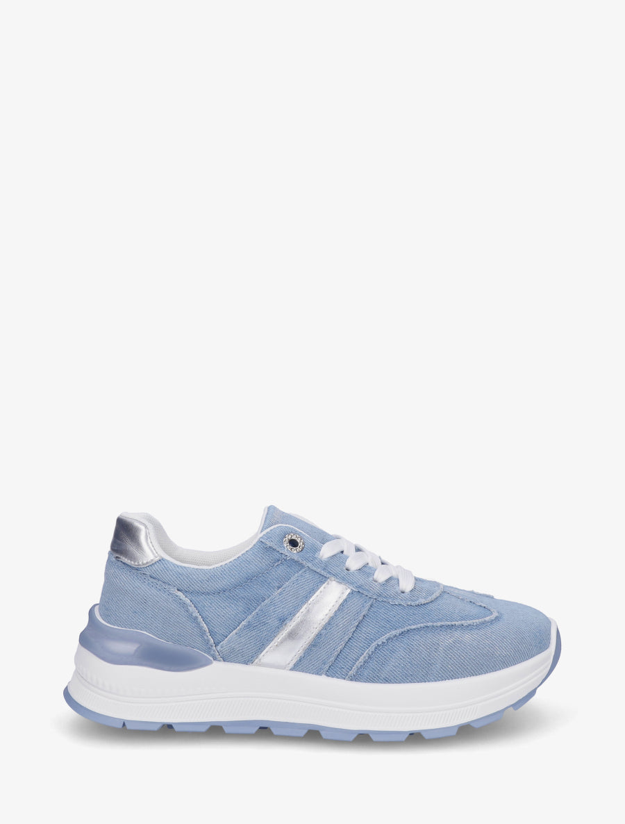 Sneakers en jean à bande et contrefort contrastant - Bleu ciel - 1