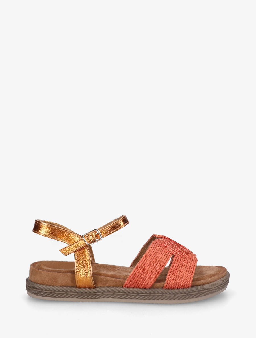 Sandales plates à bride en cordelettes - Orange - 1