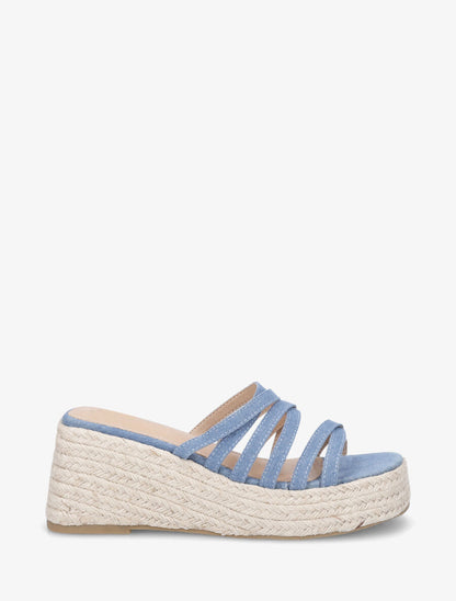 Mules compensées multibrides en toile - Bleu denim - 1