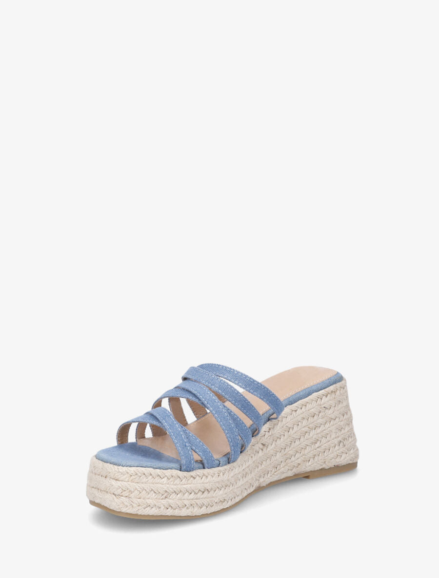 Mules compensées multibrides en toile - Bleu denim - 3