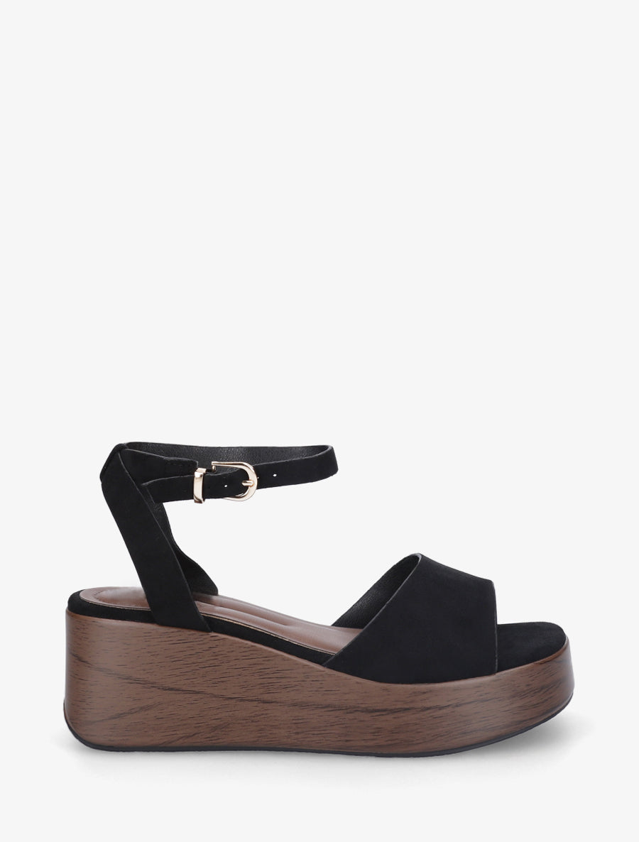 Sandales à semelle compensée effet bois - Noir - 1