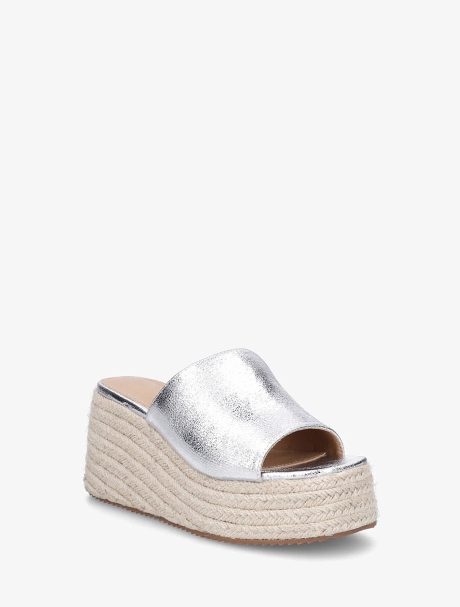 Mules compensées en simili nacré - Argent - 2