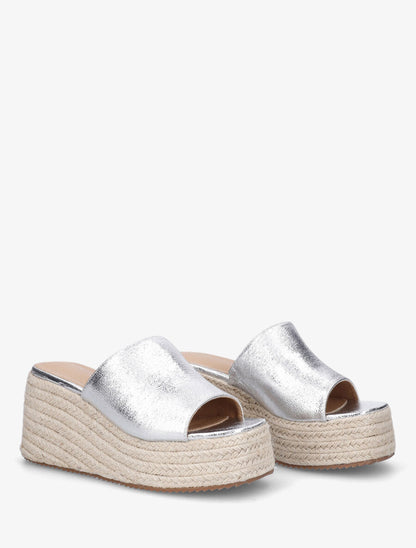 Mules compensées en simili nacré - Argent - 4