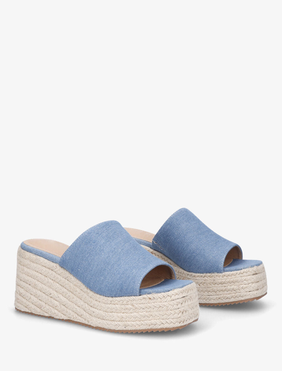Mules compensées en tissu - Bleu denim - 4