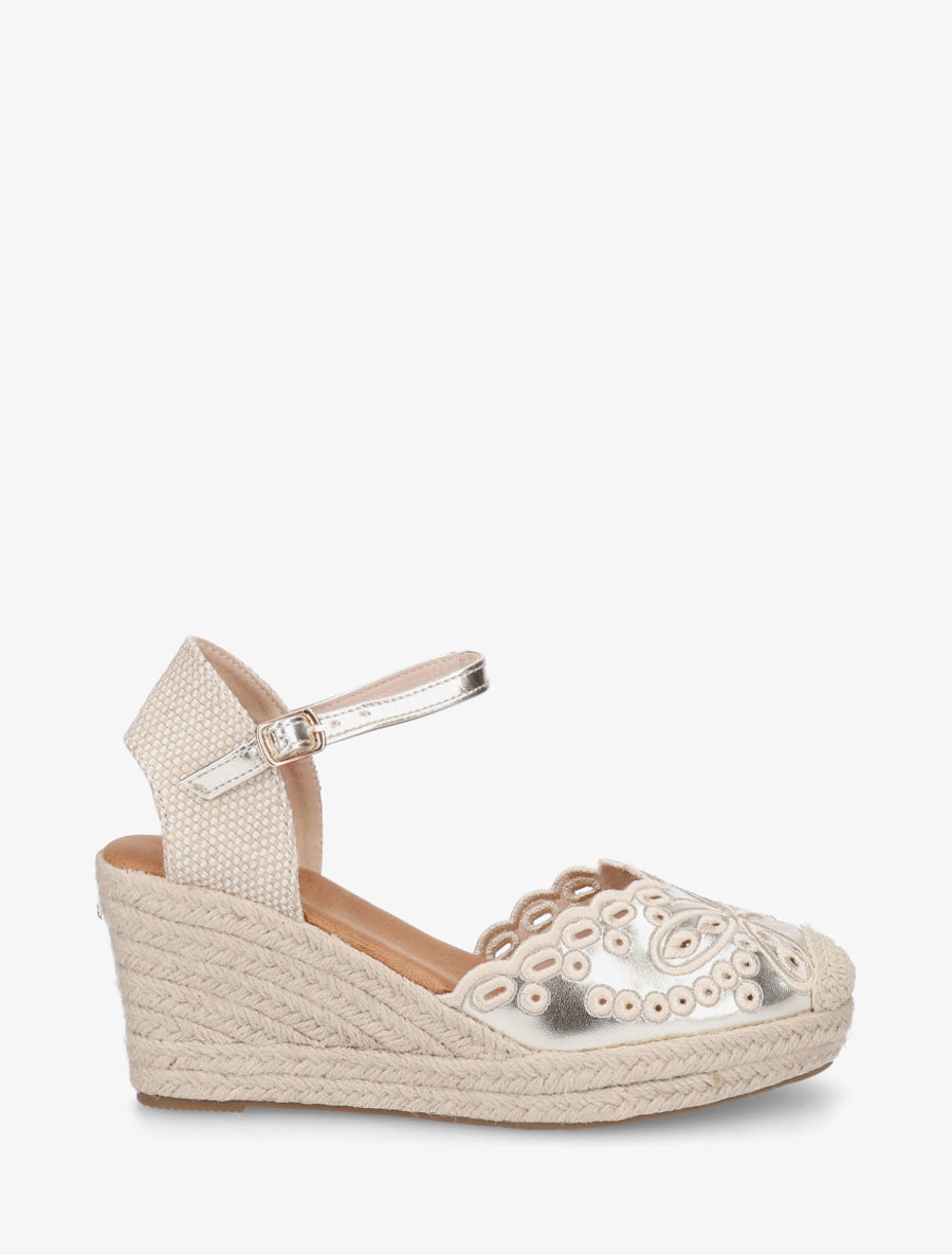 Sandales compensées à contrefort imprimé damier - Or - 1