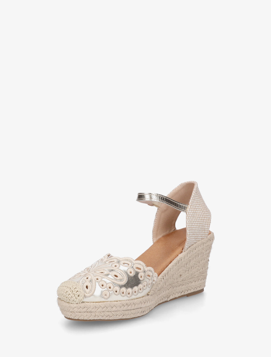 Sandales compensées à contrefort imprimé damier - Or - 3