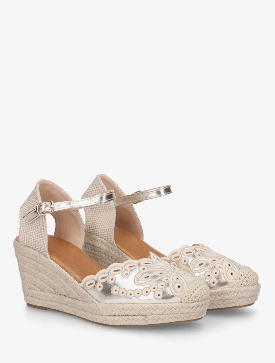 Sandales compensées à contrefort imprimé damier - Or - 4