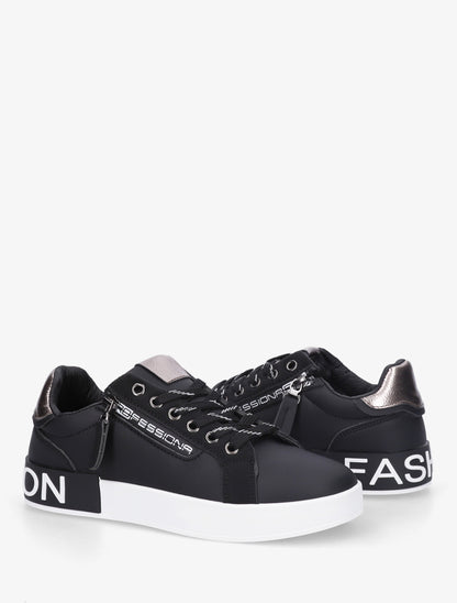 Baskets en simili à bande irisée et zip - Noir - 4