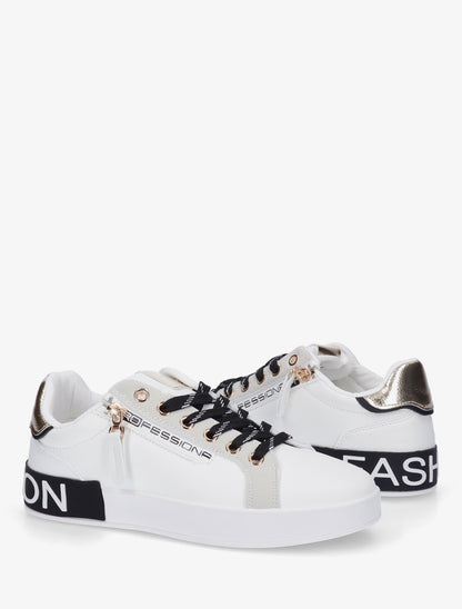 Baskets en simili à bande irisée et zip - Blanc - 4