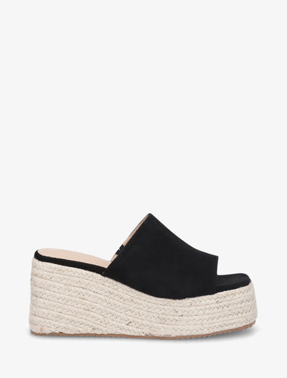 Mules compensées en suédine - Noir - 1