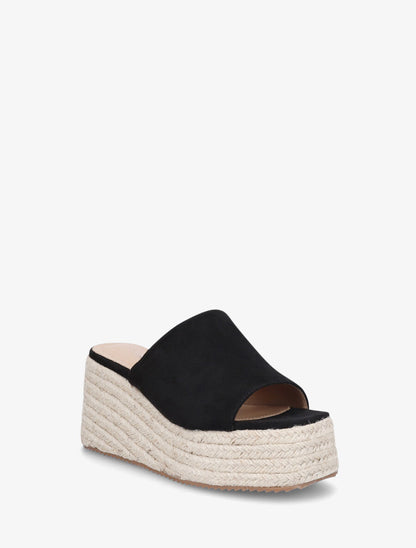 Mules compensées en suédine - Noir - 2