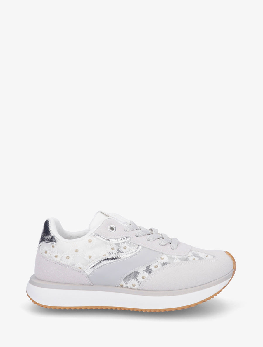 Sneakers en simili à motif pâquerettes - Argent - 1