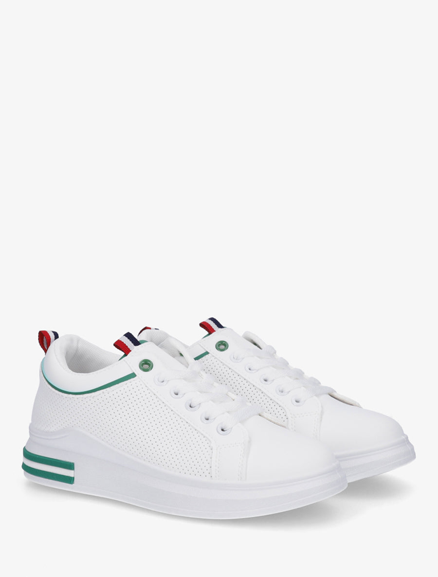 Sneakers piquetés en simili - Blanc/vert - 4