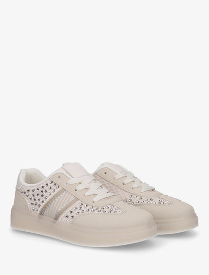 Sneakers strassées à semelle caoutchouc - Beige - 4
