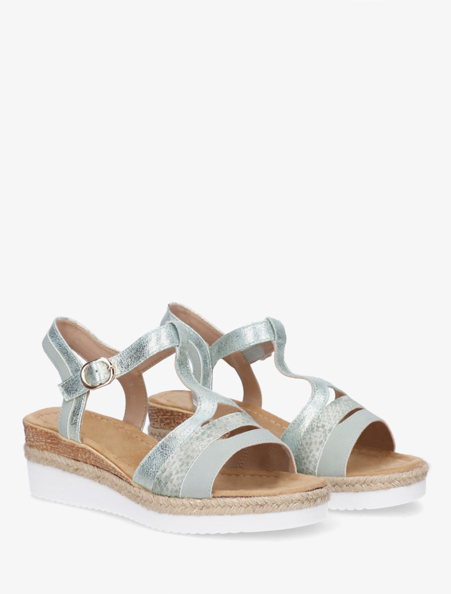 Sandales nacrées à bride en T fantaisie - Vert amande - 4