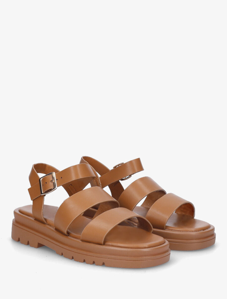 Sandales plates double brides en simili - Camel - 4