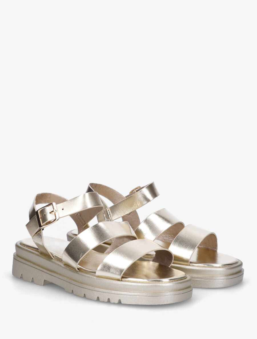 Sandales plates double brides en simili nacré - Or - 4
