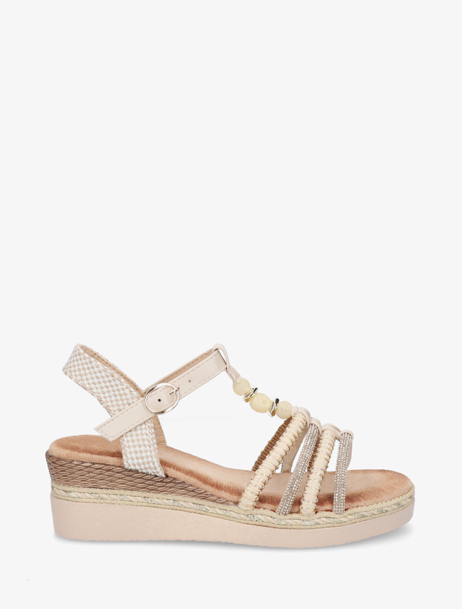 Sandales à brides tressées et strassées - Beige - 1