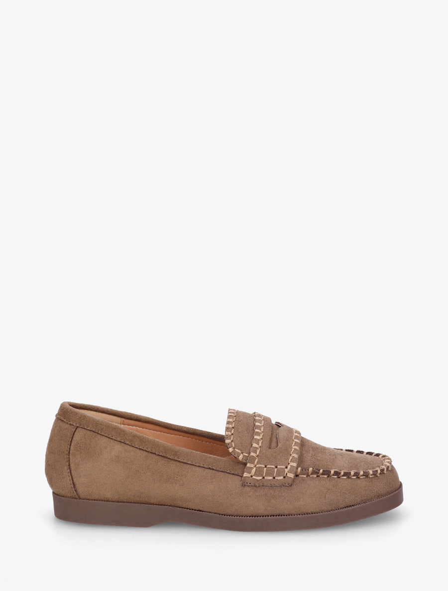 Mocassins en suédine à surpiqûres - Marron - 1