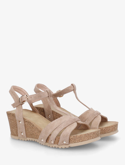 Sandales en suédine à bride en T - Taupe - 4