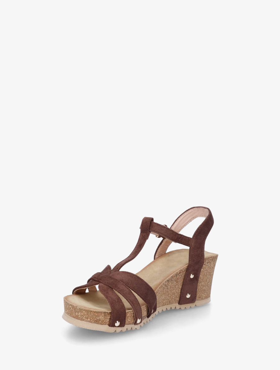 Sandales en suédine à bride en T - Marron - 3